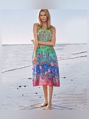 Johnny Was Floral Multicolor Midi Dress